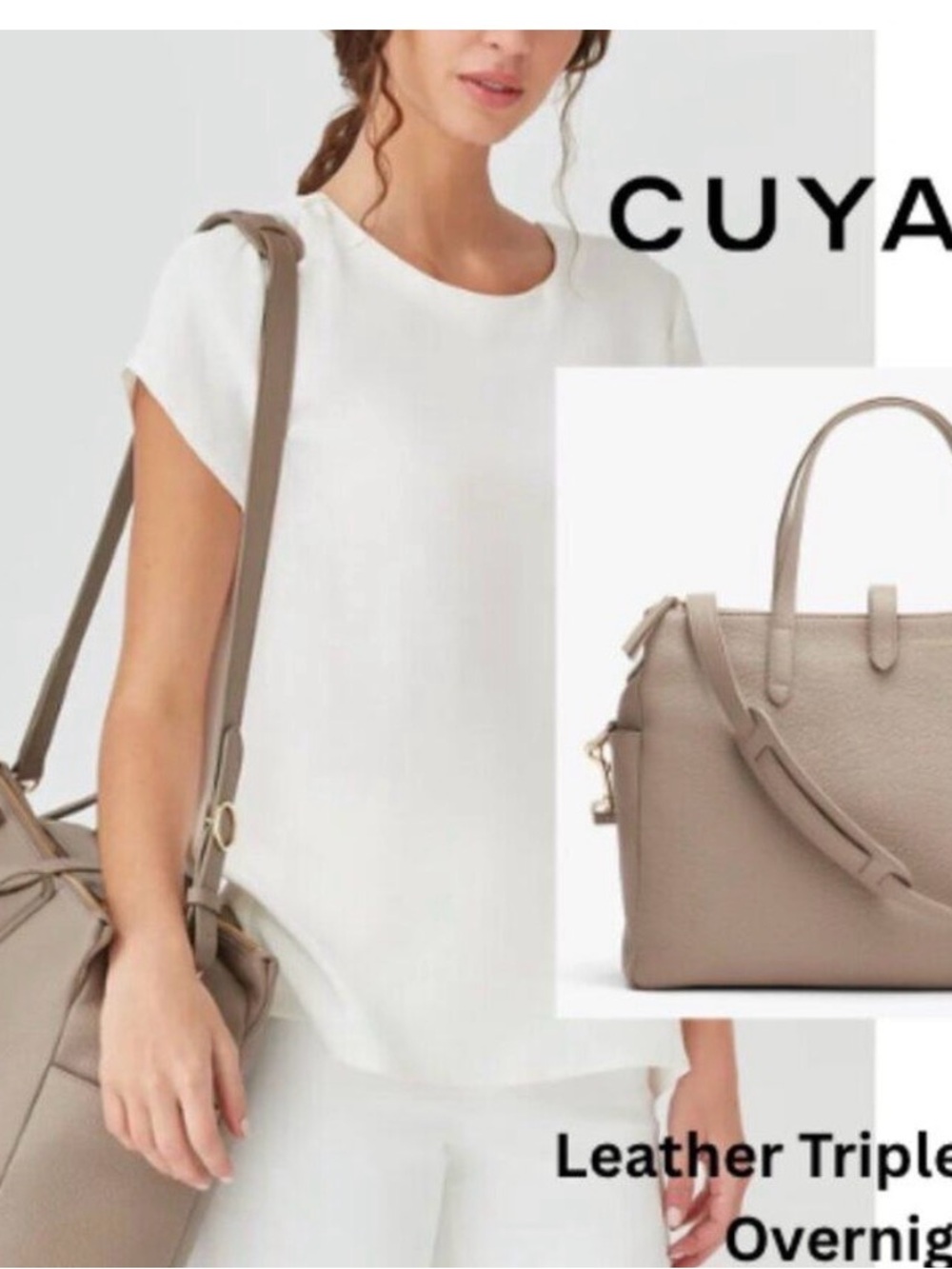 Cuyana Taupe Leather Triple-Compartment Satchel
